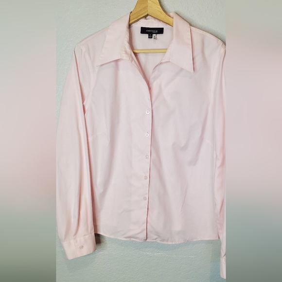 💚5/$25 Jones Wear Light Pink Button-Up Fitted Shirt 100% Cotton Blouse Size 14 - Picture 4 of 7